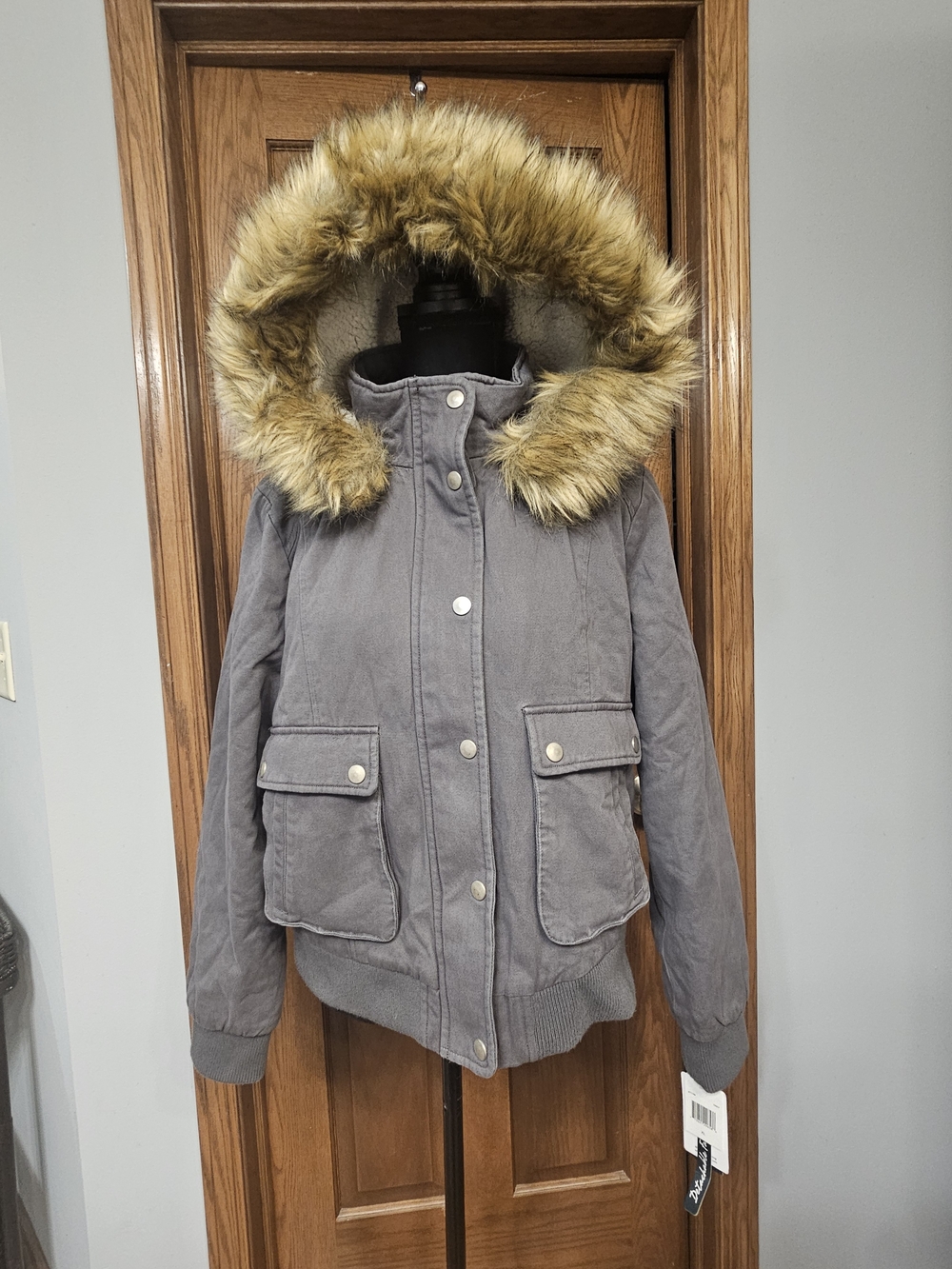 Sebby Juniors' Cotton Faux Fur Trimmed Bomber Jacket Size XL